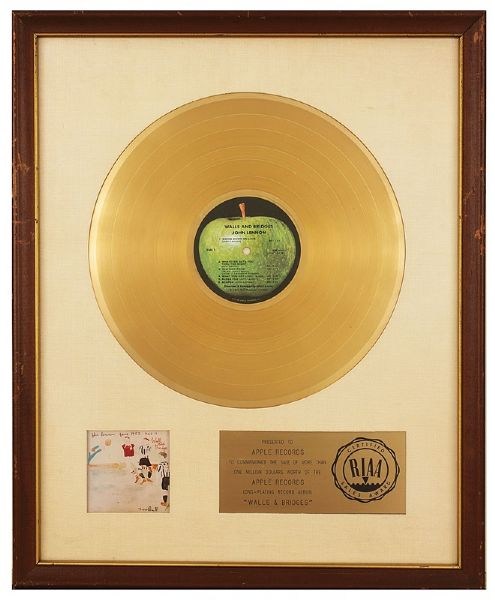 John Lennon "Walls and Bridges" Original RIAA White Matte Gold Album Award