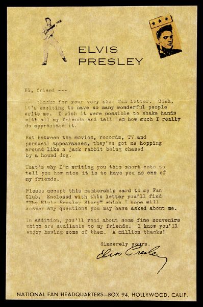 Elvis Presley Fan Club Letter and Photo