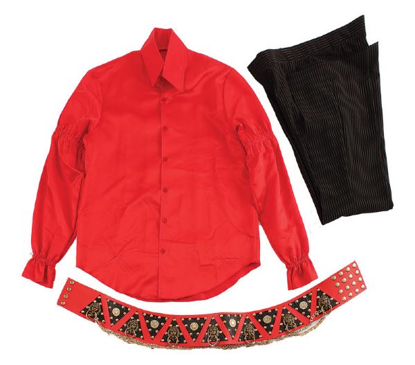 Elvis Presley Replica Red IC Costume Shirt with Pin Striped Pants and Elaborate Belt