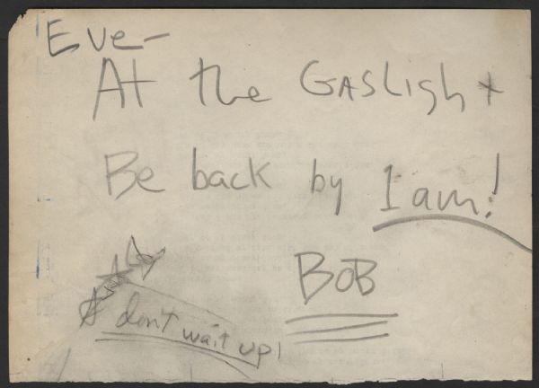 Bob Dylan Early Handwritten & Signed Note to Eve McKenzie