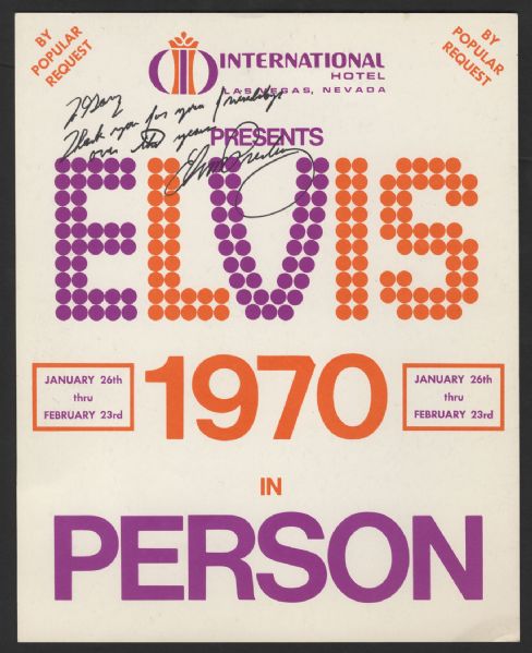 Elvis Presley Signed and Inscribed Las Vegas International Hotel Flyer