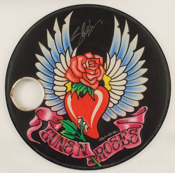 Guns N’ Roses Stage Used and Signed Hand Painted Drum Head