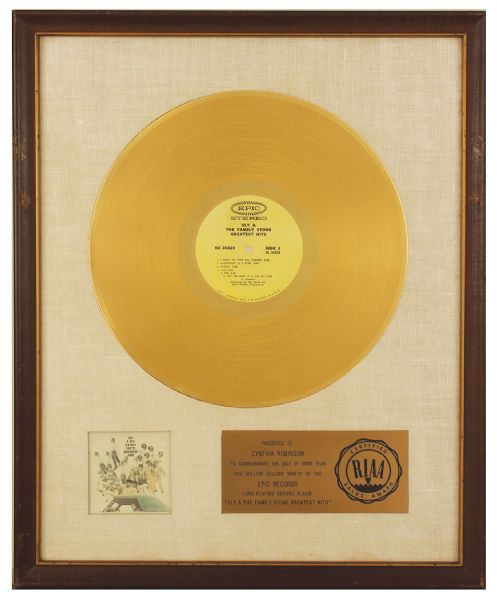 "Sly & The Family Stone Greatest Hits" Original RIAA White Matte Gold Album Award