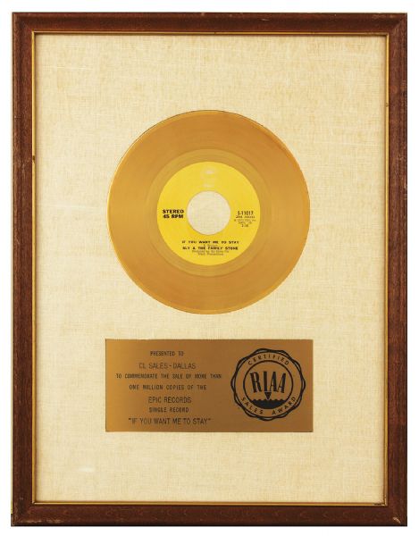 Sly & The Family Stone "If You Want Me To Stay" Original RIAA White Matte Record Award
