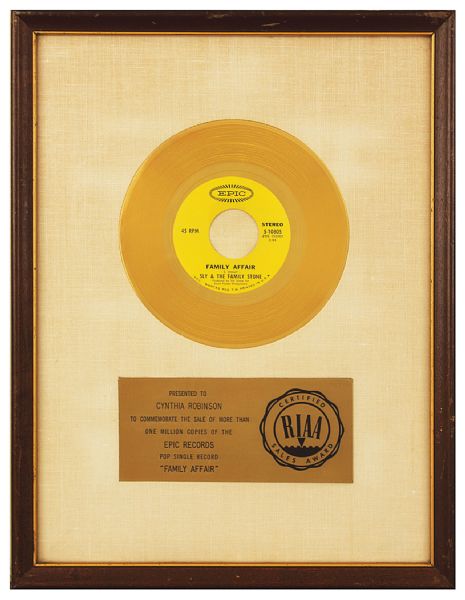 Sly & The Family Stone "Family Affair" Original RIAA White Matte Record Award