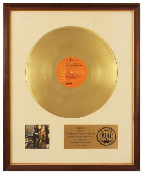 "Ziggy Stardust" Original RIAA White Matte Gold Album Award Presented to David Bowie
