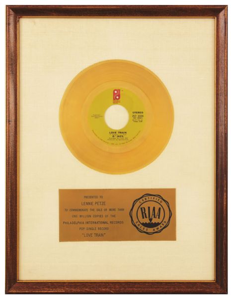 OJays "Love Train" Original RIAA White Matte Record Award