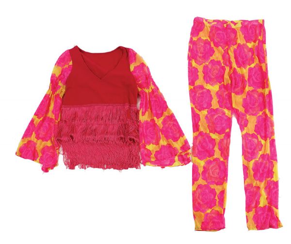 B-52s Kate Pierson Stage Worn Custom Made  Pink and Yellow Floral Fringe Top and Pants