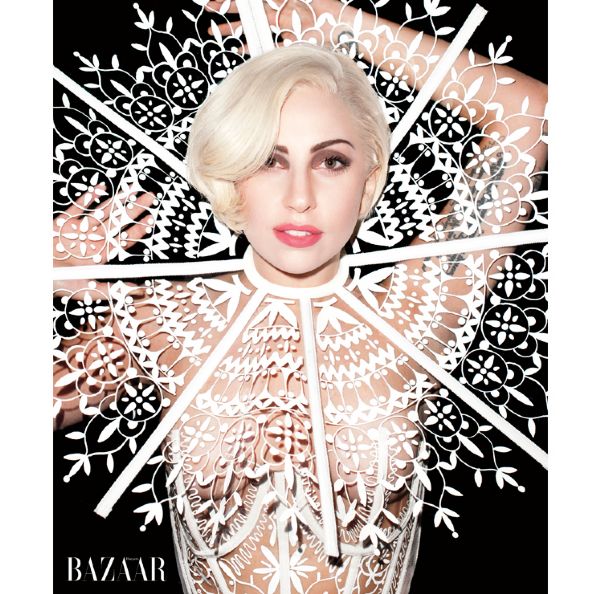 Lady Gaga Harpers Bazaar Magazine Cover Worn Caroline Herrera Dress and Head Piece