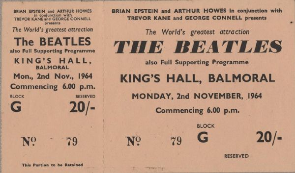 Beatles 1964 Original Kings Hall, Balmoral Concert Ticket