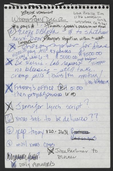 Madonna Handwritten "To Do" List