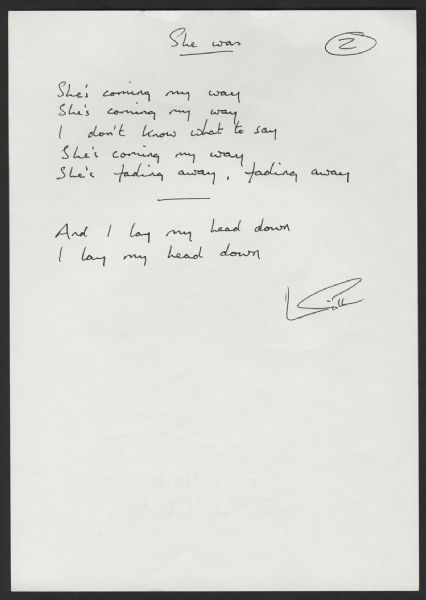 Deep Purple Ian Gillan Handwritten "She Was" Lyrics