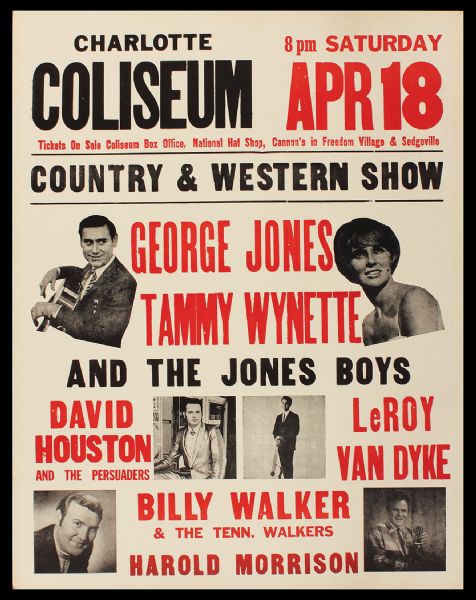 George Jones & Tammy Wynette Original 1960s Charlotte Coliseuml Country & Western Show Concert Poster