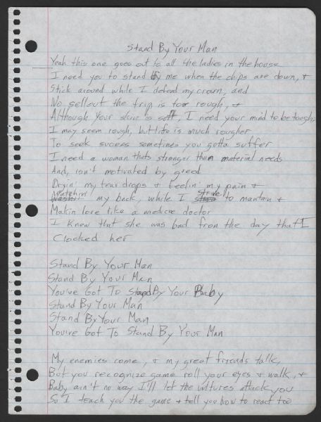 LL Cool J Handwritten "Stand By Your Man" Lyrics