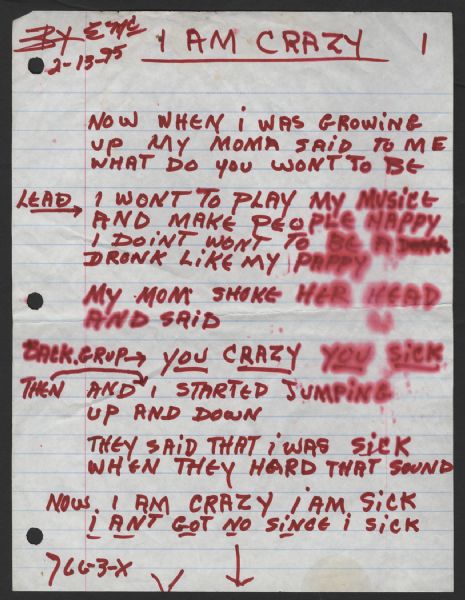 Bo Diddley Handwritten "Bo Diddley Is Crazy" Lyrics