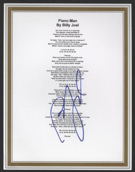 Billy Joel Signed "Piano Man" Lyrics Sheet
