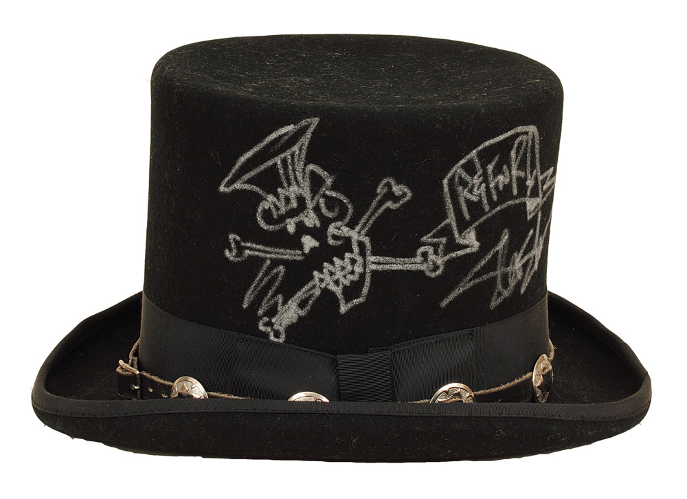 Lot Detail - Slash Stage Worn and Signed Hat With Hand Drawings