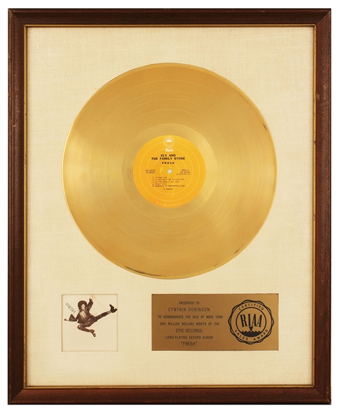 Sly & The Family Stone "Fresh" Original RIAA White Matte Gold Record Album Award Presented to Cynthia Robinson