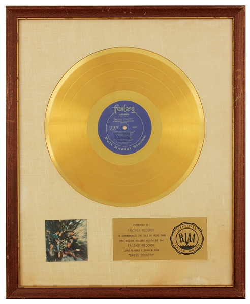 Creedence Clearwater Revival "Bayou Country" Original RIAA White Matte Gold Record Album Award