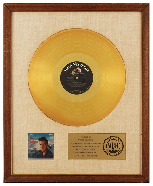 Elvis Presley "Elvis  Christmas Album" Original RIAA White Matte Gold Record Album Award Presented to George Parkhill