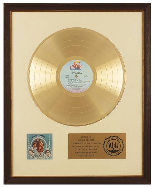 Barry White "Cant Get Enough" Original RIAA White Matte Gold Record Album Award