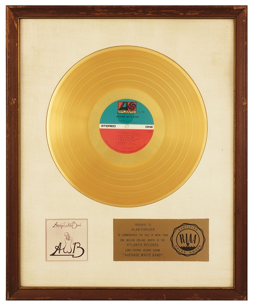 "Average White Band" Original RIAA White Matte Gold Record Album Award 