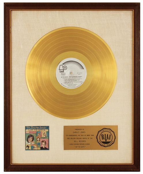 The Partridge Family "Up To Date" Original RIAA White Matte Gold Record Album Award Presented to Shirley Jones
