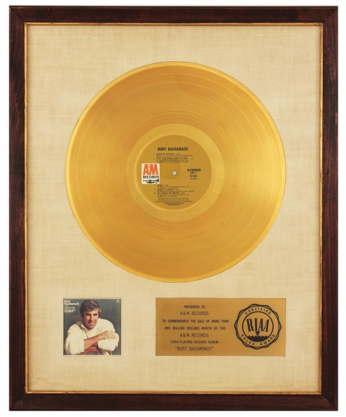 "Burt Bacharach" Original RIAA White Matte Gold Record Album Award