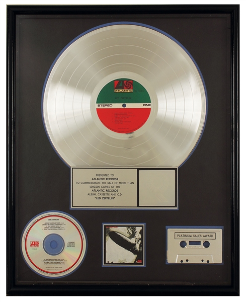 Led Zeppelin Original RIAA Platinum Album, Cassette and C.D. Award