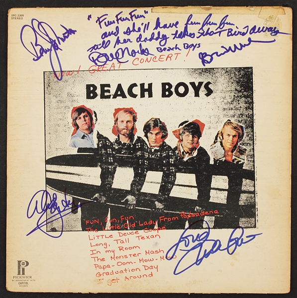Beach Boys Signed & "Fun, Fun, Fun" Lyrics Inscribed Album