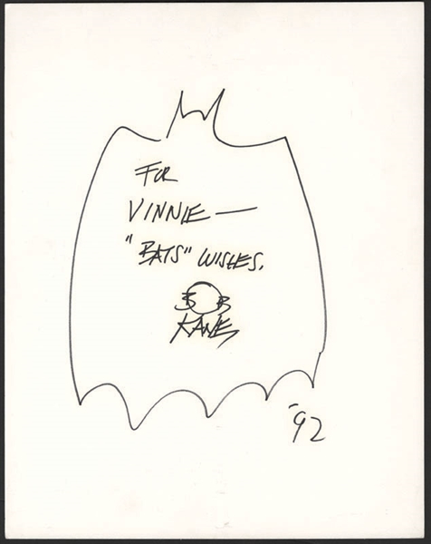 Bob Kane Signed & Inscribed Original Batman Drawing