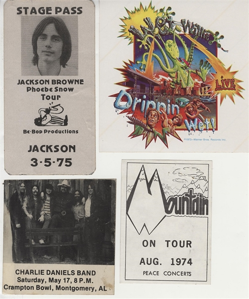 Original 1970s Era Rock & Roll Back Stage Pass Archive Featuring: Mountain, Jackson Brown, Phoebe Snow, Charlie Daniels and More