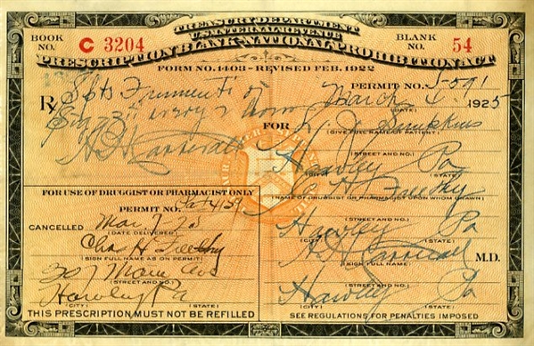 Original 1925 Prescription For Whiskey From Prohibition Era