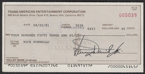 Sammy Davis, Jr. Signed Check