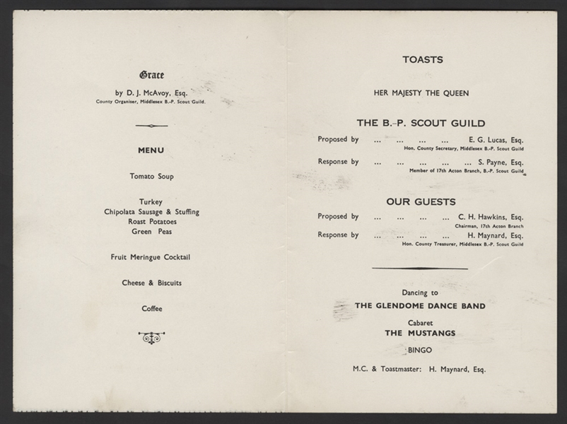 Pete Townshend Early 1961 U.K. Dinner & Dance Programme