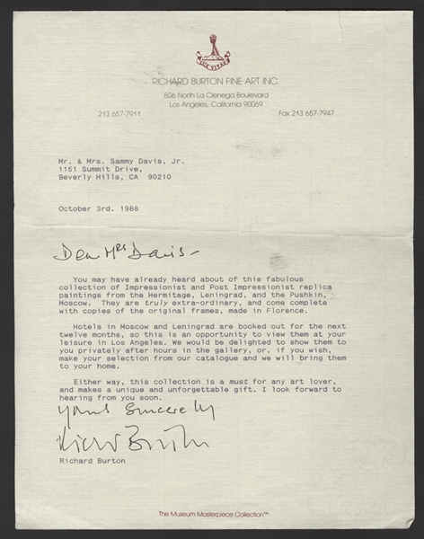 Sammy Davis, Jr. Original Letter from Los Angeles Art Gallery