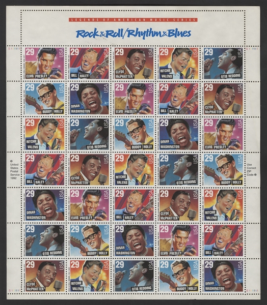 Rock & Roll/Rhythm & Blues Original Sheet of Postage Stamps