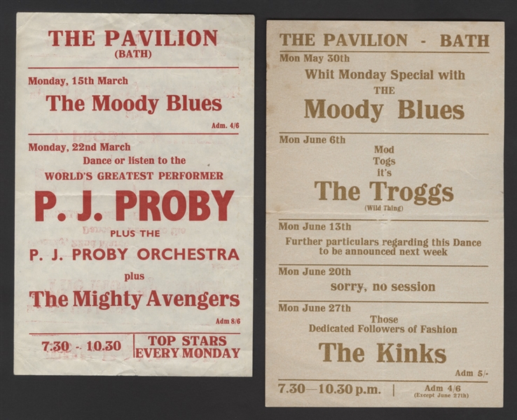 Original Pavilion Handbills Featuring The Moody Blues