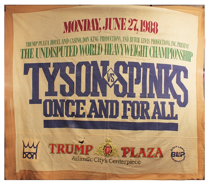 Spinks vs. Tyson Original Oversized Trump Plaza Fight Banner Used at the Trump, Spinks, Tyson Press Conference