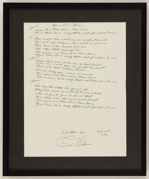Carl Perkins Handwritten and Signed Million Dollar Quartet "Your True Love" Lyrics