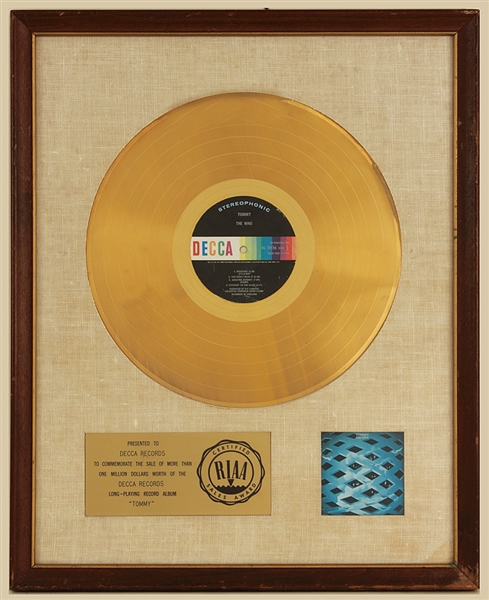 The Who "Tommy" Original RIAA White Matte Gold LP Record Album Award