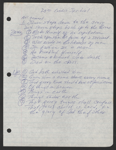 Johnny Cash Handwritten 20th Exodus Spiritual Religious Study Notes