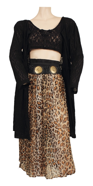 Janet Jackson Owned & Worn Black Lace Top, Jacket, Leopard Print Skirt and Belt