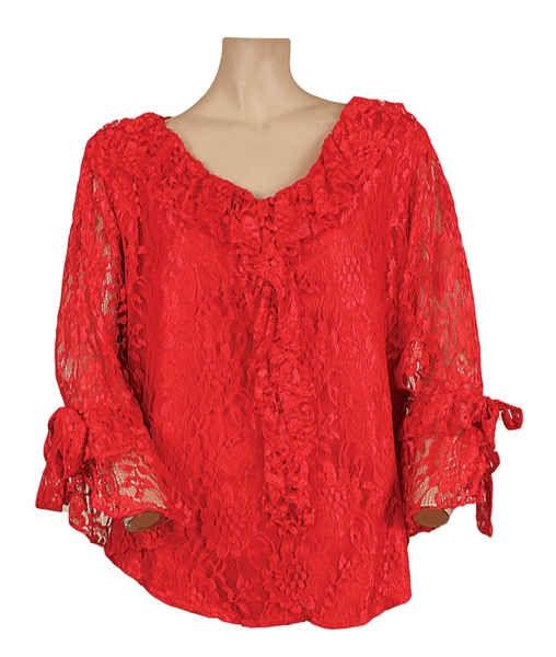 Heart Ann Wilson Stage Worn Red Lace Long-Sleeved Top