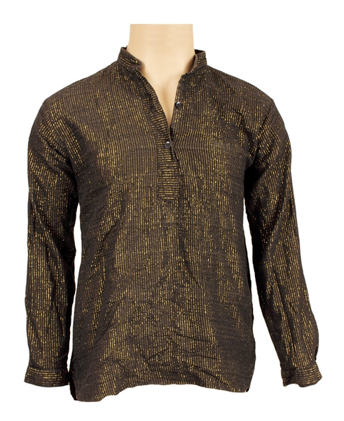 Michael Jackson Owned & Worn Metallic Brown & Gold Long-Sleeved Button Down Shirt