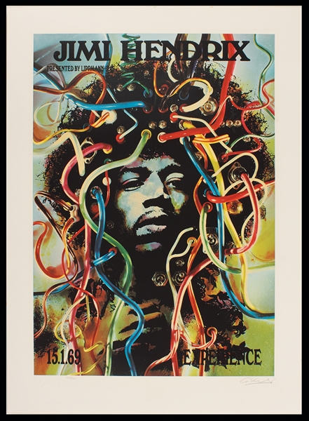 Jimi Hendrix Iconic "Wire Hair"  Original Concert Lithograph Signed by Artist Günther Kieser