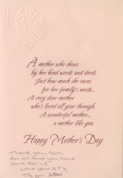 3Ts Signed and Inscribed Mothers Day Card