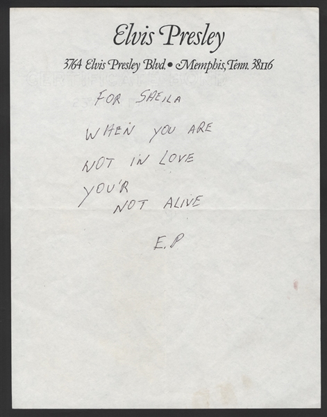 Elvis Presley Handwritten & Signed Love Note To Girlfriend Sheila Ryan On His Personal Graceland Letterhead