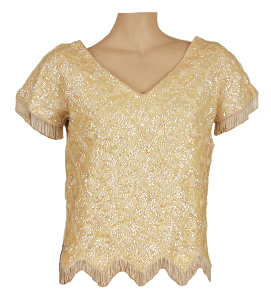 Liza Minnelli Owned & Worn Gold Sparkle Top With Fringe