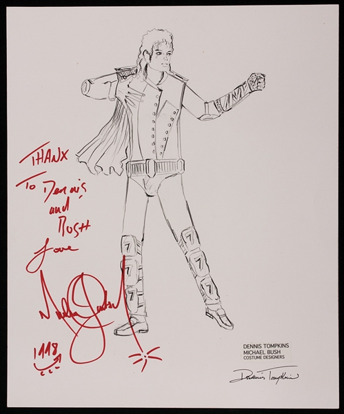 Michael Jackson Signed & Inscribed  Tompkins & Bush Original Costume Artwork
